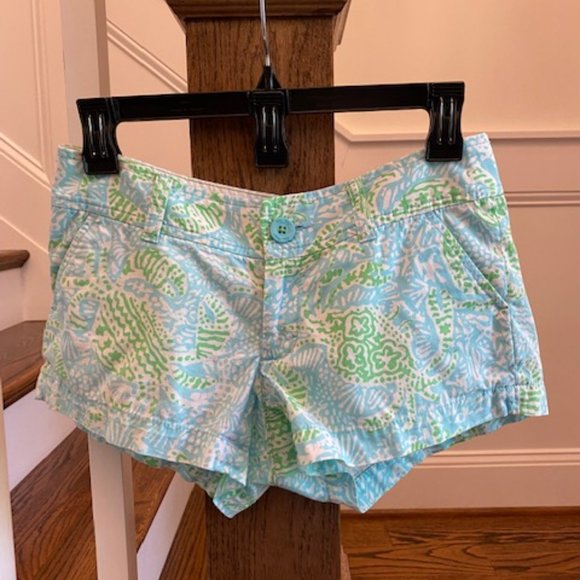 LILLY PULITZER WALSH Shorts Get Crackin Blue & Green Crab Print SZ 00 - Picture 1 of 11